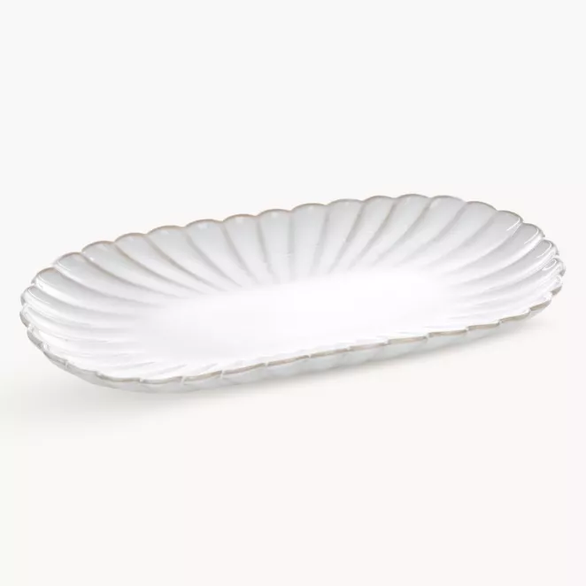 Patera ceramiczna dekoracyjna kremowo-beżowa z przecieranym wzorem w stylu eko 31x16x3 cm AVRIL