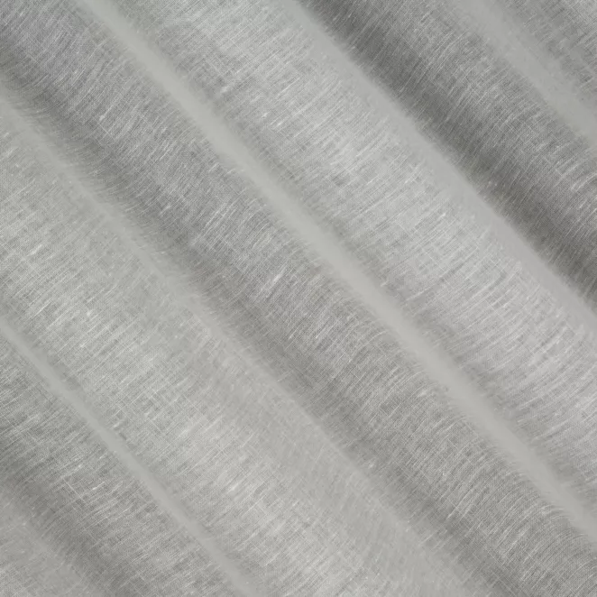 H10/4 Firana szyta na taśmie 5 cm popielata wykonana z naturalnej lnianej tkaniny, matowa, wykończona obciążnikiem