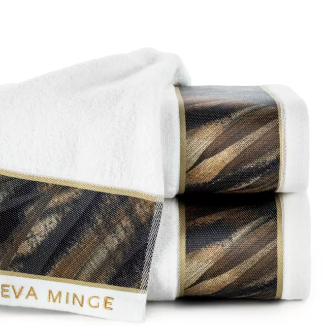 Ręcznik kąpielowy 50x90 cm bawełniany kolor biały,beżowy z designerską bordiurą 500 g/m2 Eva Minge