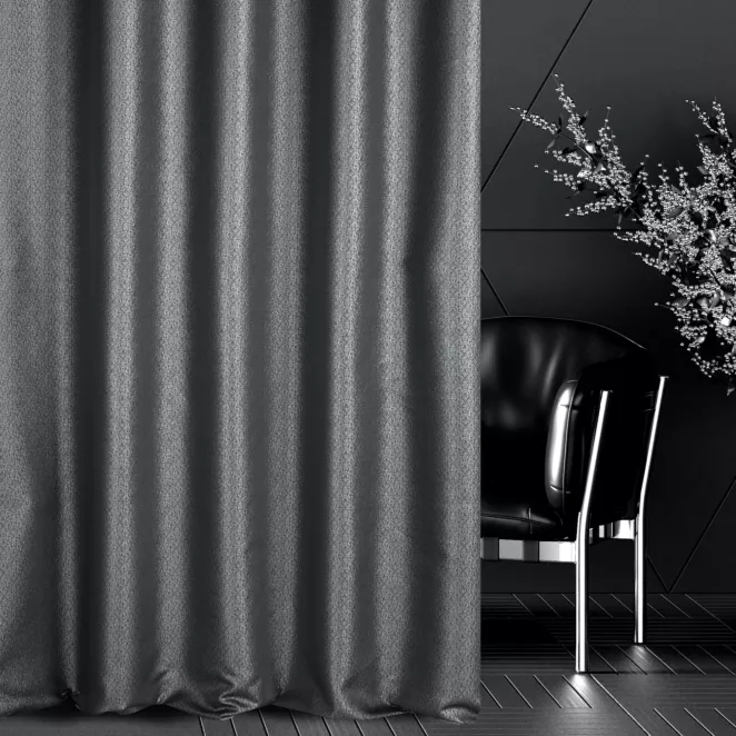 Zasłona szyta na taśmie 5 cm szara z tkaniny w drobny połyskliwy wzór