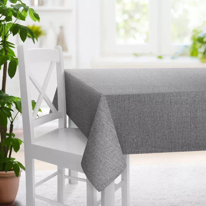 Obrus szyty popielaty z tkaniny w stylu eko o naturalnym splocie