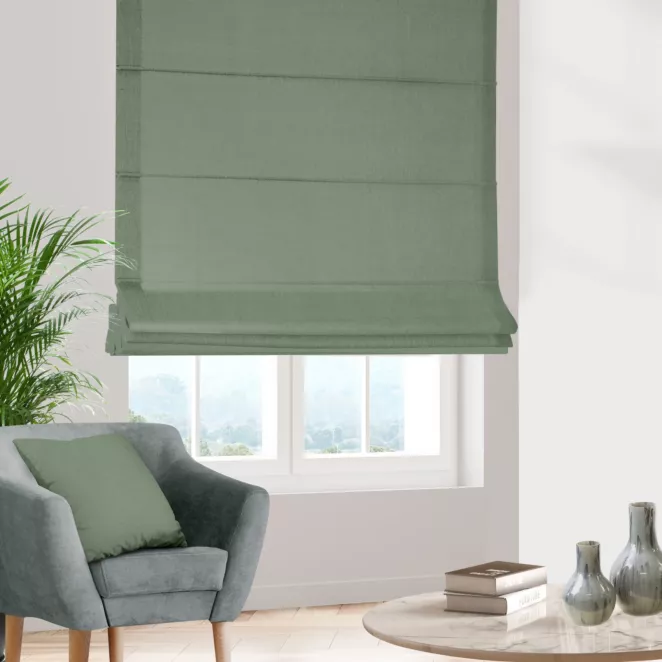 Roleta rzymska miętowa z miękkiej tkaniny w drobny wzór jodełkowy