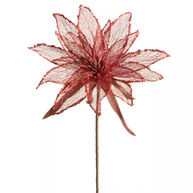 Kwiat sztuczny czerwony z siateczki 70 cm