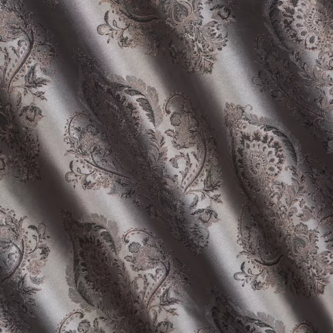 P256/4 Zasłona szyta na taśmie 5 cm grafitowa tkanina w ornamentowy wzór, z dodatkiem połyskującej nici