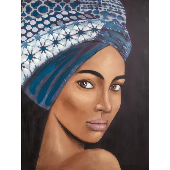 Obraz TAJEMNICA portret kobiety w turbanie ręcznie malowany na płótnie