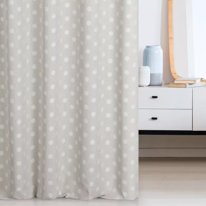 Zasłona szyta na taśmie 5 cm kremowo beżowa dwustronna, z wzorem w grochy