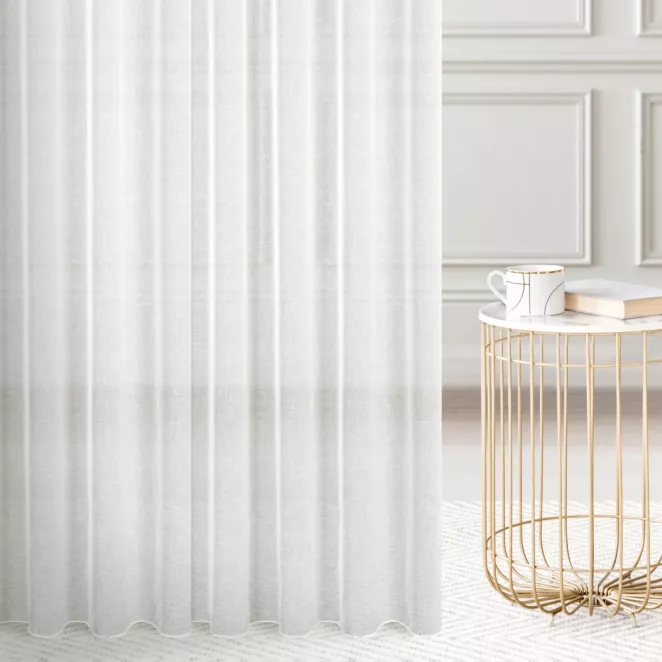 Firana szyta na taśmie 5 cm kremowa z matowej gładkiej etaminy, wykończonej obciążnikiem