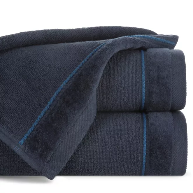 Ręcznik do rąk 30x50 cm bawełniany kolor granatowy z kontrastującymi paseczkami 500 g/m2 SIBEL