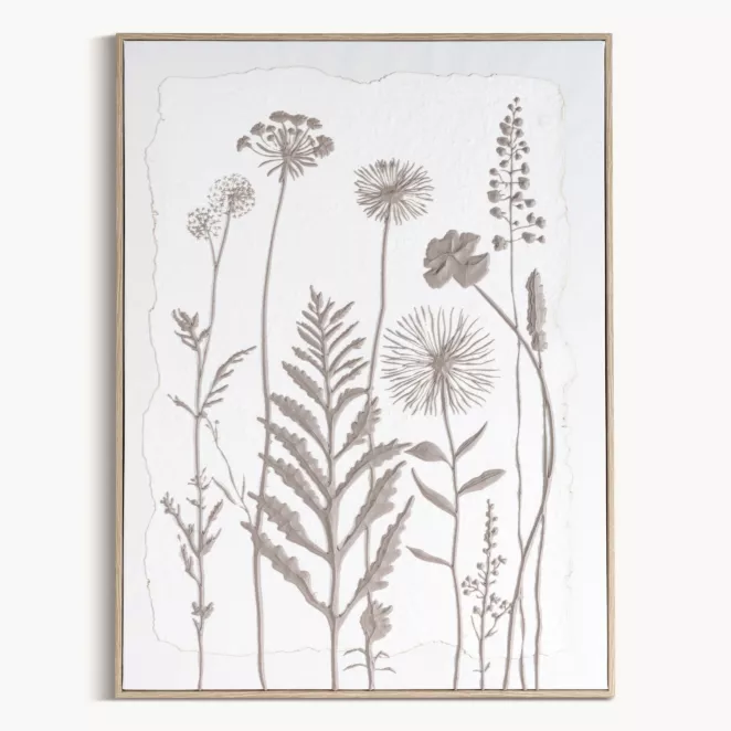 Obraz biały, szarobeżowy nadruk na płótnie subtelnych łąkowych kwiatów 45x60 cm