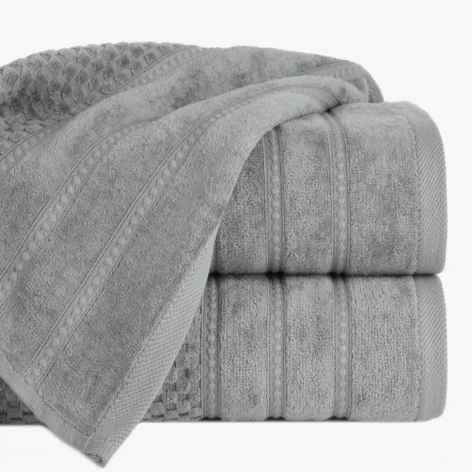 Ręcznik do rąk 30x50 cm bawełniany kolor srebrny z ozdobną bordiurą w paseczki 500 g/m2 ADORE