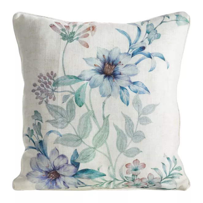 Poszewka na poduszkę 45x45 cm o strukturze lnu z lamówką naturalna, niebieska LEN