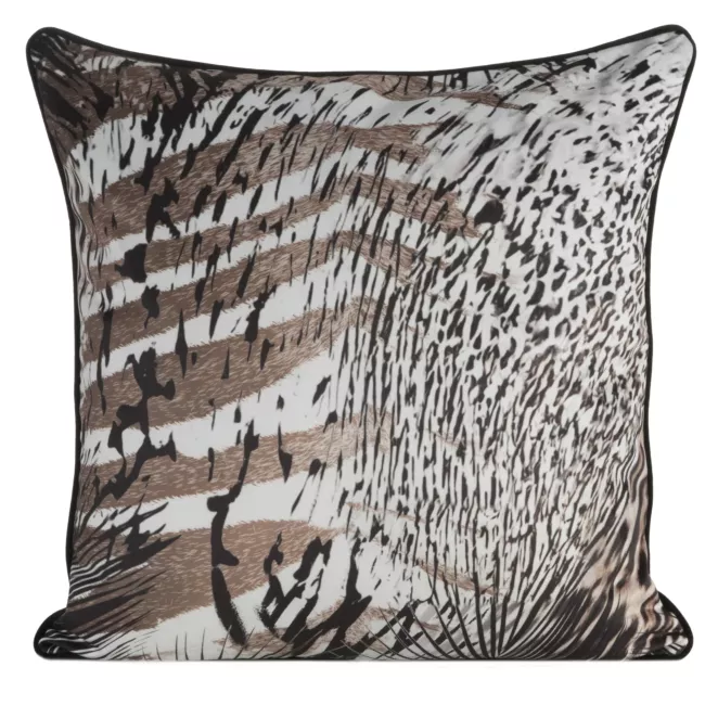 Poszewka na poduszkę 60x60 cm welwetowa brązowo, czarna z designerskim nadrukiem i wypustką na brzegach EVA 21 A Eva Minge