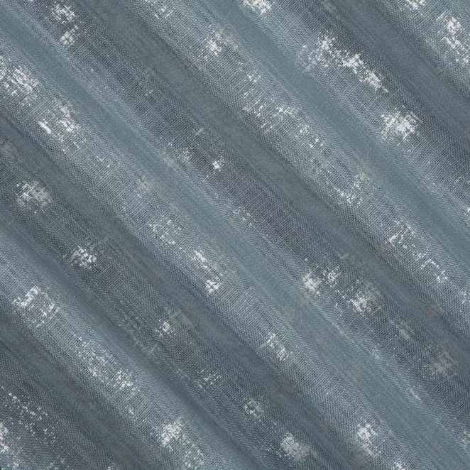 E112/4 Zasłona szyta na taśmie 5 cm niebiesko srebrzysta z tkaniny o naturalnym splocie, zdobiona błyszczcącym nadrukiem Italissima Eva Minge
