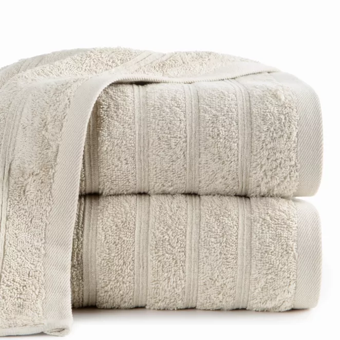 Ręcznik kąpielowy 70x140 cm bawełniany kolor beżowy w błyszczące paseczki AMIRA