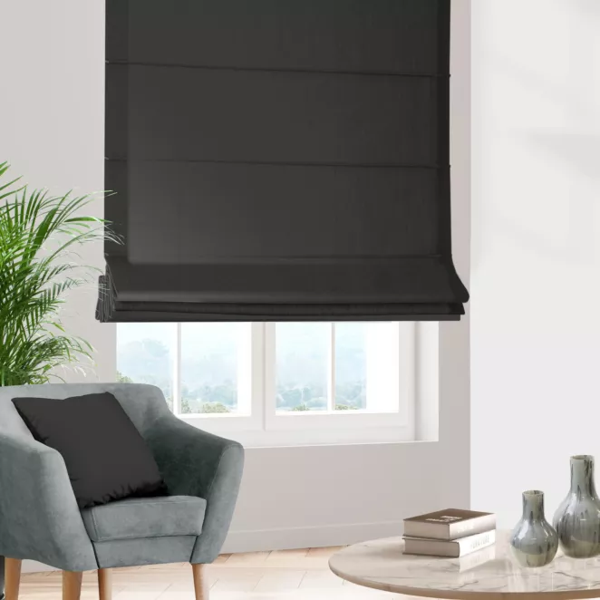 Roleta rzymska grafitowa z gładkiej tkaniny zaciemniającej typu dimout