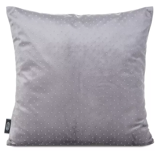 Poszewka na poduszkę 45x45 cm welwetowa kolor grafitowy zdobiona diamencikami ARIADNA