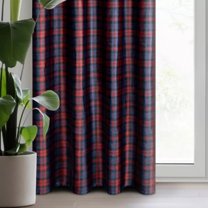 Zasłona granatowo, czerwona w kratę świąteczna z miękkiego welwetu 140x250 cm przelotka PETER