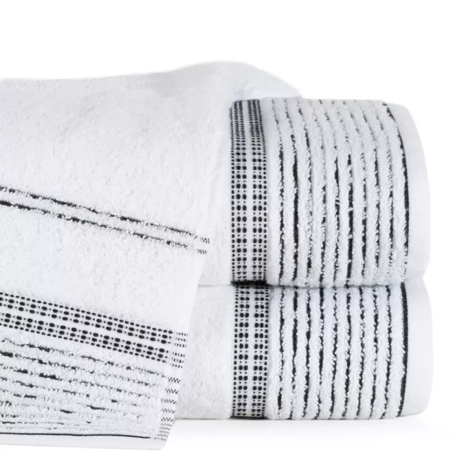 Ręcznik kąpielowy 70x140 cm bawełniany kolor biały z bordiurą w paseczki 450 g/m2 TAYLOR Ella Line