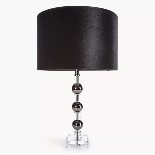 Lampa stołowa czarna NIKOL z szklaną podstawą i welwetowym abażurem