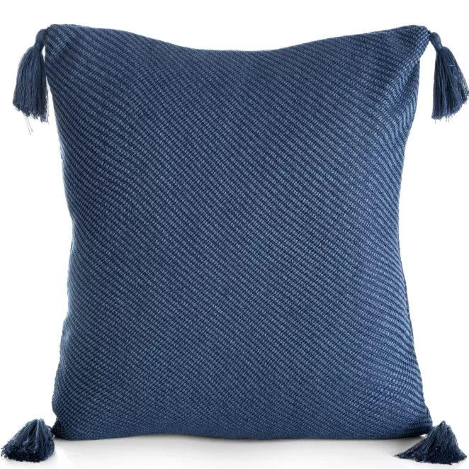 Poszewka na poduszkę 45x45 cm gładka granatowa z ozdobnymi chwostami na rogach POLY