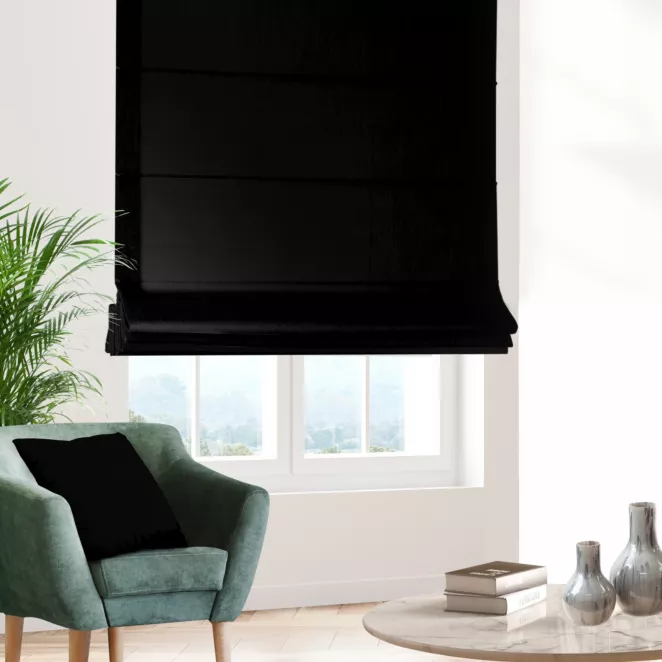 Roleta rzymska czarna z jednokolorowej gładkiej tkaniny