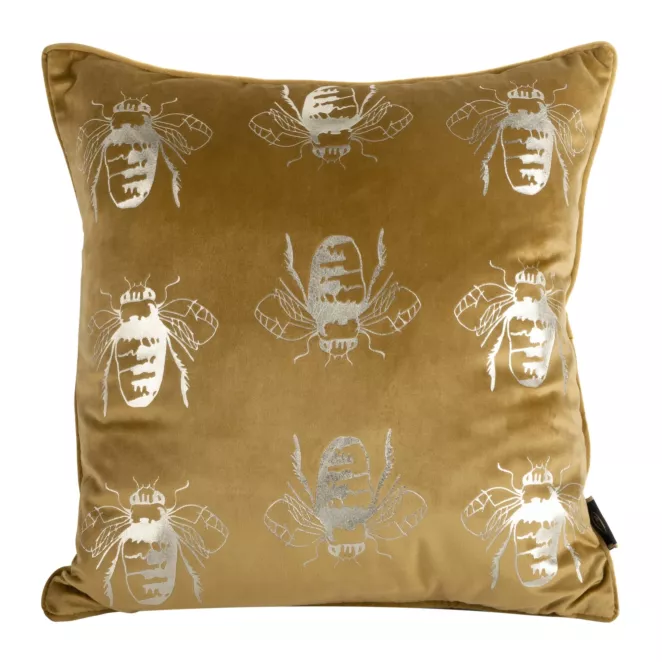 Poszewka na poduszkę 45x45 cm welwetowa, miodowo złocista z motywem pszczół BILNK