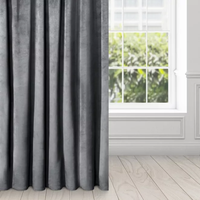 Zasłona grafitowa z miękkiego welwetu 140x250 cm taśma - SUZANA