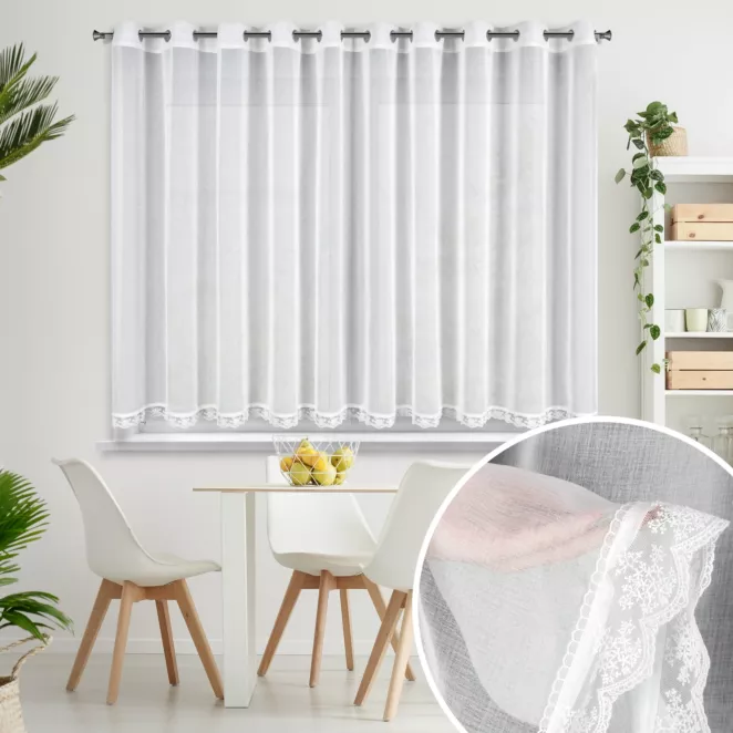 Firana biała zdobiona koronką 350x140 cm przelotka SUZAN