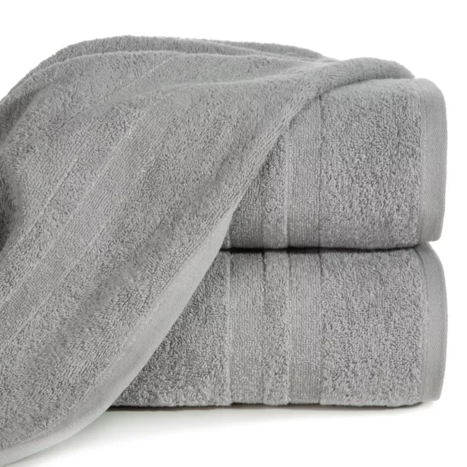 Ręcznik do rąk 30x50 cm bawełniany kolor srebrny z bordiurą w paski podkreślone błyszczącą nicią 500 g/m2 GALA