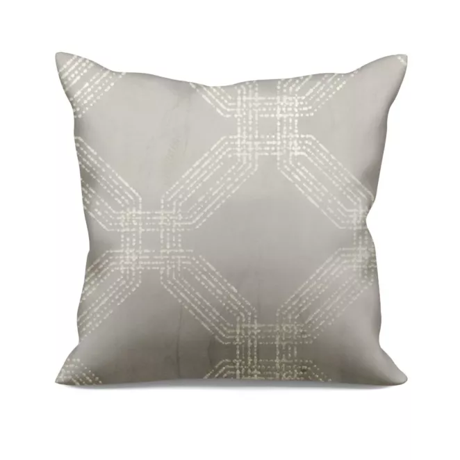 Poszewka szyta beżowa z tkaniny welwetowej z geometrycznym błyszczącym nadrukiem