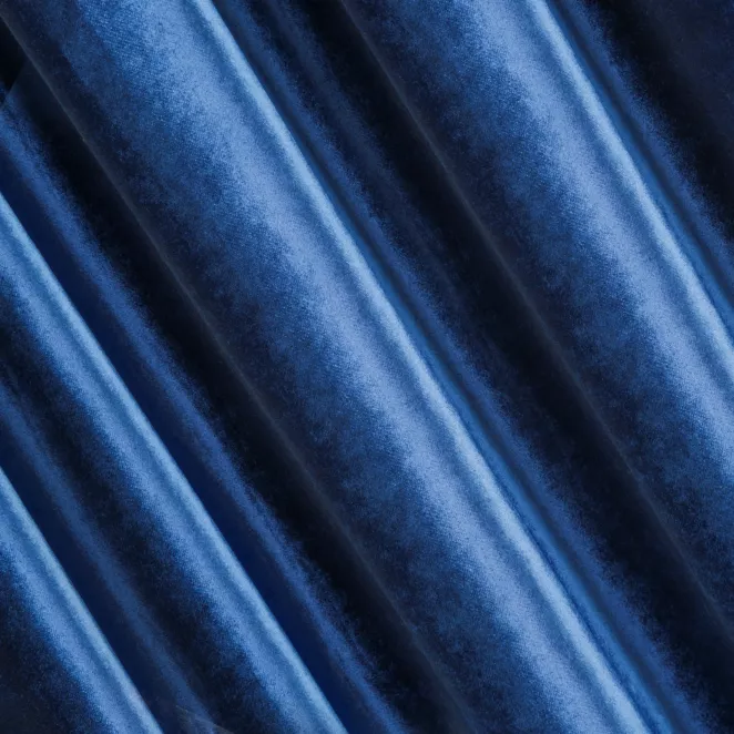 M147/32 Zasłona szyta na taśmie 5 cm SAFARI niebieska z miękkiej welwetowej tkaniny z połyskiem