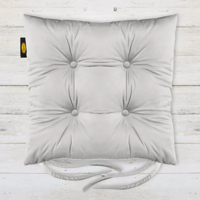 Poduszka na krzesło 40 x 40 x 8 cm dwustronna welwetowa jasnostalowa z czterema pikowaniami