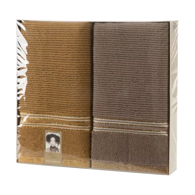 Zestaw ręczników bawełnianych na prezent 2 szt 50x90 cm kolor miodowy, jasnobrązowy z kolekcji Eva Minge