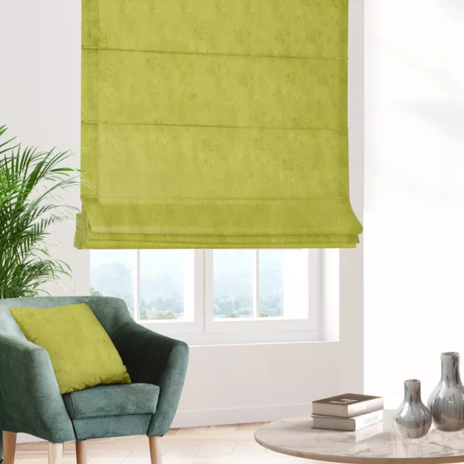 Roleta rzymska SAFARI jasnozielona z miękkiej welwetowej tkaniny z połyskiem