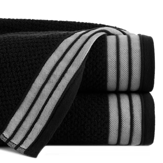 Ręcznik do rąk 70x140 cm bawełniany kolor czarny w pasy 500 g/m2 MADLEN