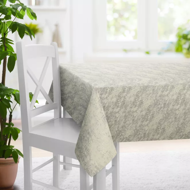 Obrus szyty kremowy z welwetowej tkaniny w drobny melanż