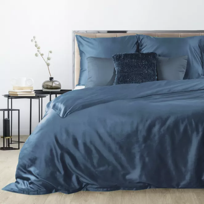 Pościel 220x200 cm komplet 3 częściowy bawełniana gładka kolor ciemnogranatowy NOVA 3