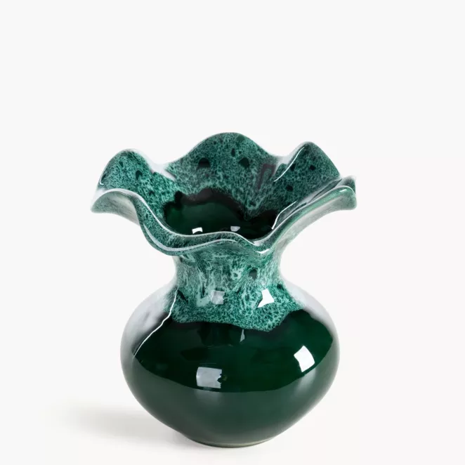 Wazon dekoracyjny zielony o rzeźbiarskiej formie 18x20 cm DINA