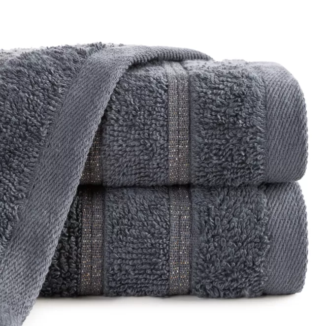 Ręcznik do rąk 30x50 cm bawełniany kolor stalowy w błyszczące paseczki AMIRA