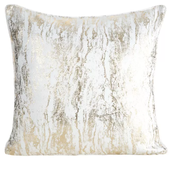Poszewka na poduszkę 45x45 cm biało, szampańska z przecieranym błyszczącym nadrukiem ELISE