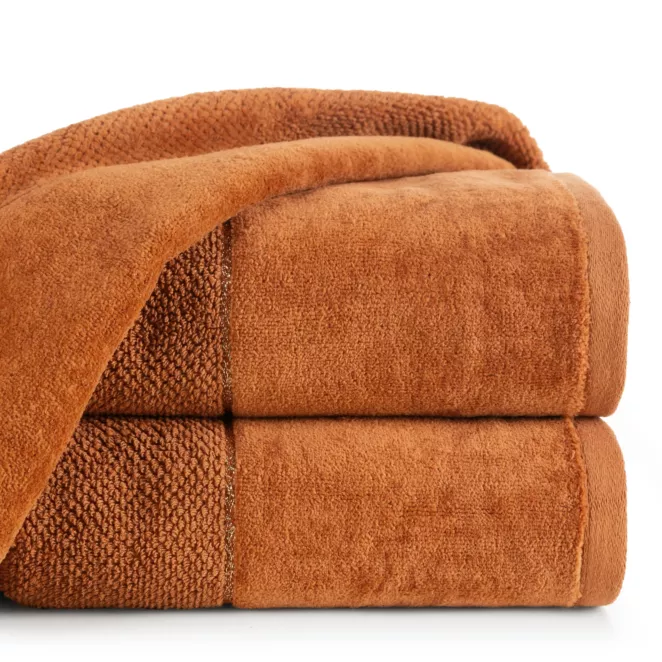 Ręcznik do rąk 30x50 cm bawełniany kolor ceglasty z welwetową bordiurą ARIA