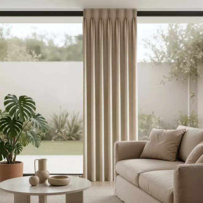 Zasłona beżowa 50x252 cm o naturalnym splocie z efektem melanżu flex 1:2,5