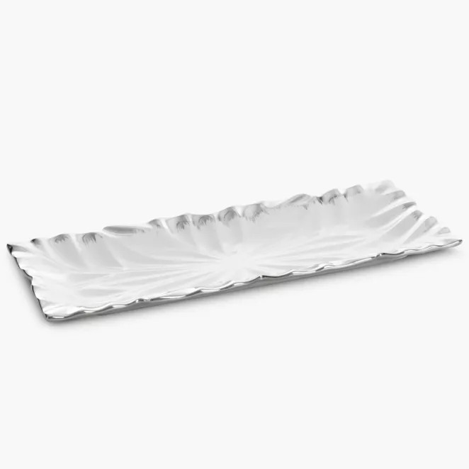 Patera ceramiczna dekoracyjna biało-srebrna zdobiona wypukłym wzorem 38x15x3 cm NIRA