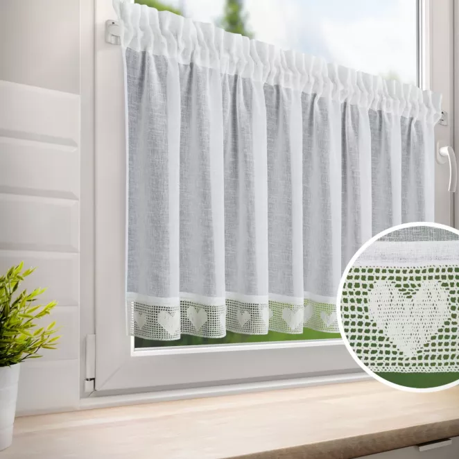 Zazdrostka biała z etaminy zdobiona koronką 150x60 cm tunel GAJA