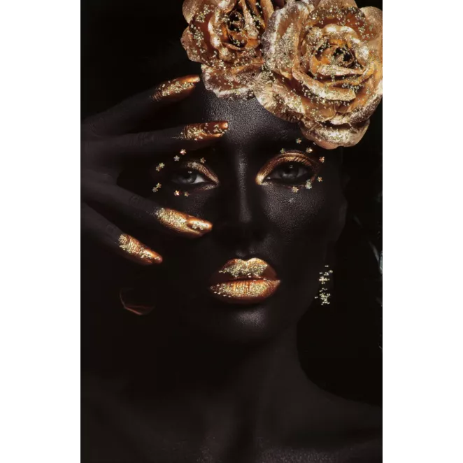 Obraz PAOLA 4 artystyczny nadruk na płótnie portret kobiety z kwiatem z efektem lustra