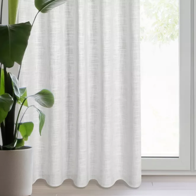 Zasłona kremowo, srebrna z dodatkiem lnu i błyszczącym akcentami 140x270 cm taśma - ROSI