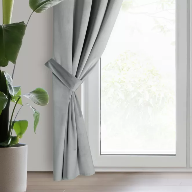 Zasłona welwetowa jasnoszara, troczek w zestawie 140x270 cm przelotka - ANTARA