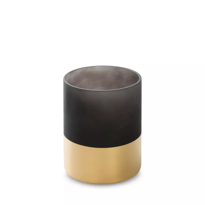 LIMITED COLLECTION Świecznik PEONIA czarno-złoty z malowanego szkła artystycznego PASJA CZERNI