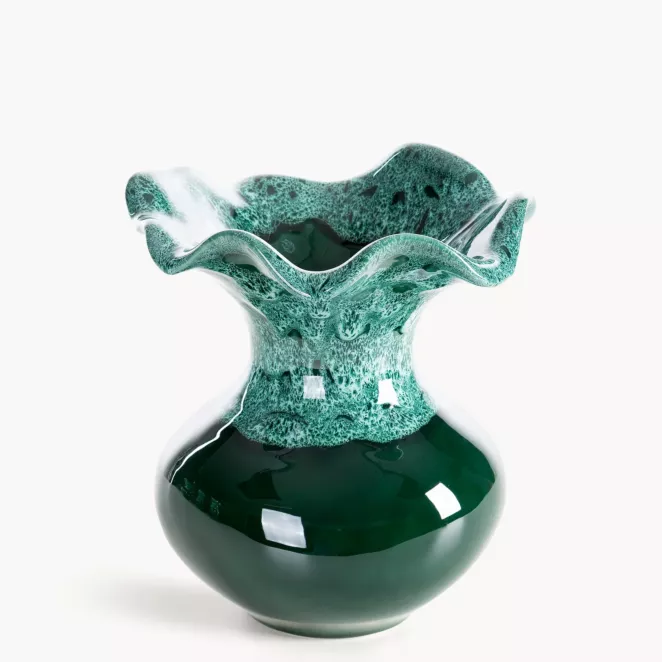 Wazon dekoracyjny zielony o rzeźbiarskiej formie 22x25 cm DINA