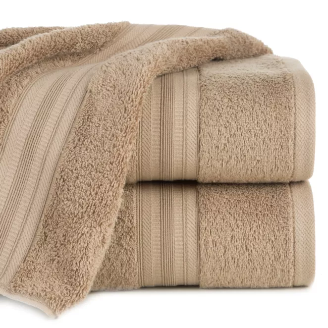 Ręcznik do rąk 30x50 cm bawełniany kolor beżowy z bordiurą w paski 550 g/m2 ELEN
